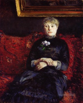 Gustave Caillebotte Painting - Woman Sitting on a Red Flowered Sofa Gustave Caillebotte